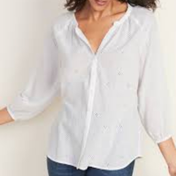Old Navy Split Neck Eyelet Gauze Blouse Long sleeves white size small - Picture 1 of 11